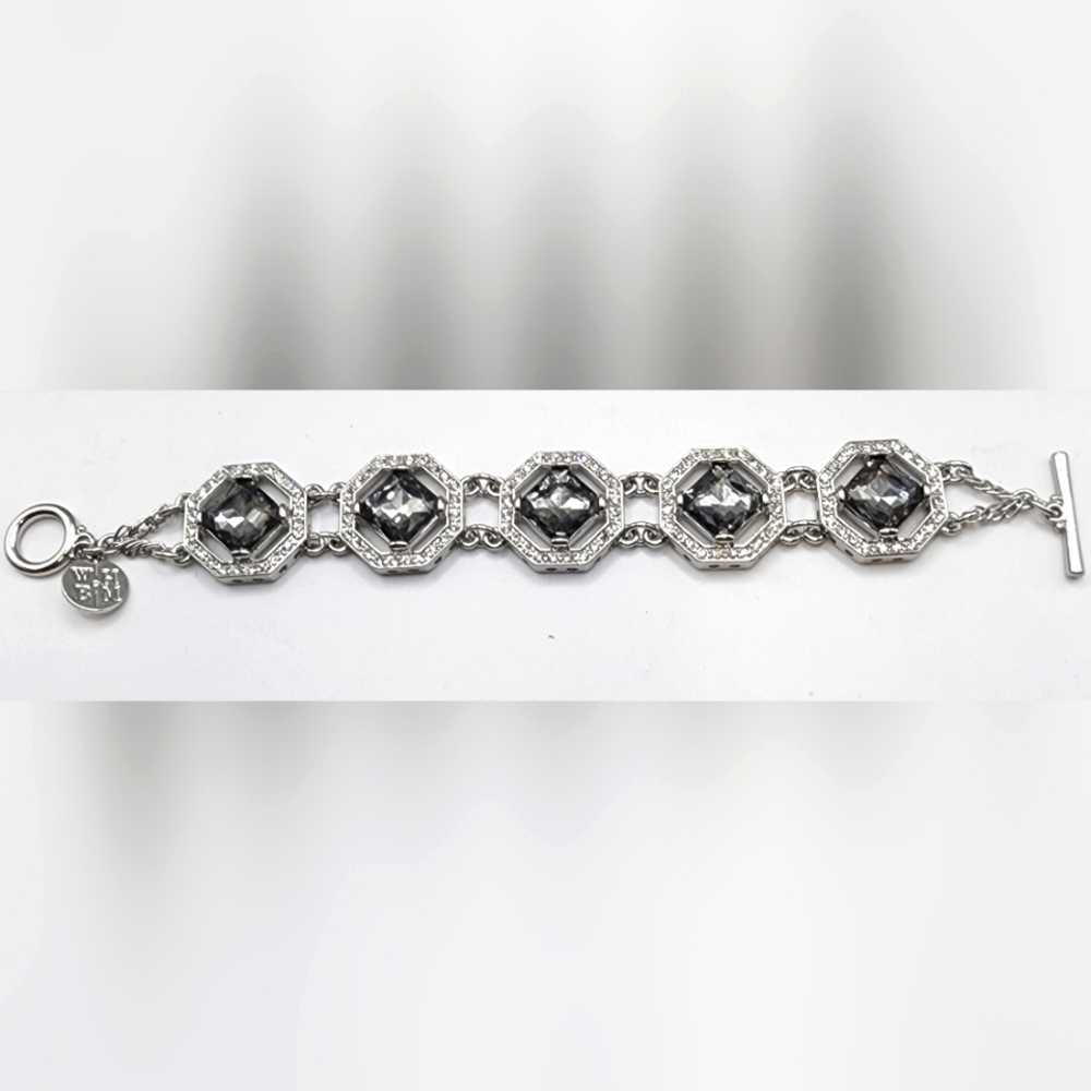 WHBM silver stoned bracelet White House Black Market 7.5" Toggle Clasp